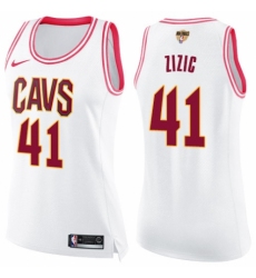 Women's Nike Cleveland Cavaliers #41 Ante Zizic Swingman White/Pink Fashion 2018 NBA Finals Bound NBA Jersey