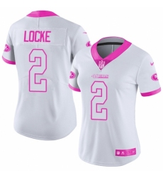 Women's Nike San Francisco 49ers #2 Jeff Locke Limited White/Pink Rush Fashion NFL Jersey