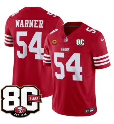 Men's San Francisco 49ers #54 Fred Warner Red 80th Anniversary And 4-Star C 2026 F.U.S.E. Vapor Untouchable Limited Football Stitched Jersey