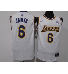 Men's Los Angeles Lakers #6 LeBron James White Jersey