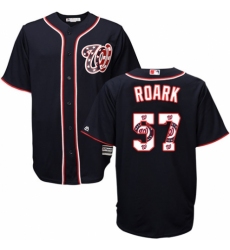 Men's Majestic Washington Nationals #57 Tanner Roark Authentic Navy Blue Team Logo Fashion Cool Base MLB Jersey