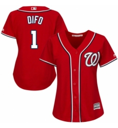 Women's Majestic Washington Nationals #1 Wilmer Difo Authentic Red Alternate 1 Cool Base MLB Jersey