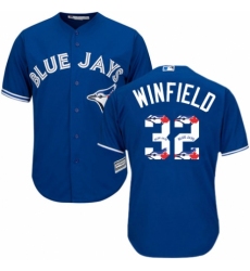 Men's Majestic Toronto Blue Jays #32 Dave Winfield Authentic Blue Team Logo Fashion MLB Jersey