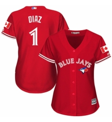 Women's Majestic Toronto Blue Jays #1 Aledmys Diaz Authentic Scarlet Alternate MLB Jersey