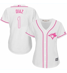 Women's Majestic Toronto Blue Jays #1 Aledmys Diaz Replica White Fashion Cool Base MLB Jersey