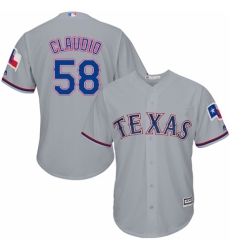 Youth Majestic Texas Rangers #58 Alex Claudio Authentic Grey Road Cool Base MLB Jersey
