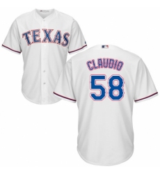 Youth Majestic Texas Rangers #58 Alex Claudio Replica White Home Cool Base MLB Jersey