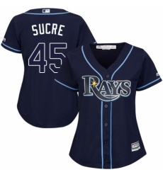Women's Majestic Tampa Bay Rays #45 Jesus Sucre Authentic Navy Blue Alternate Cool Base MLB Jersey