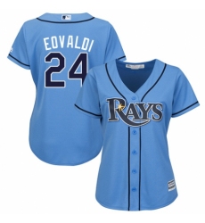 Women's Majestic Tampa Bay Rays #24 Nathan Eovaldi Authentic Light Blue Alternate 2 Cool Base MLB Jersey