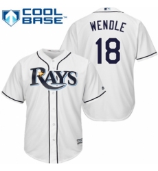 Youth Majestic Tampa Bay Rays #18 Joey Wendle Replica White Home Cool Base MLB Jersey