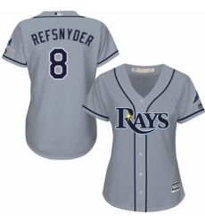 Women's Majestic Tampa Bay Rays #8 Rob Refsnyder Authentic Grey Road Cool Base MLB Jersey