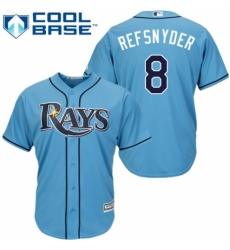 Youth Majestic Tampa Bay Rays #8 Rob Refsnyder Replica Light Blue Alternate 2 Cool Base MLB Jersey