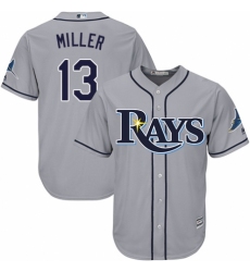 Youth Majestic Tampa Bay Rays #13 Brad Miller Authentic Grey Road Cool Base MLB Jersey