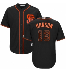 Men's Majestic San Francisco Giants #19 Alen Hanson Authentic Black Team Logo Fashion Cool Base MLB Jersey
