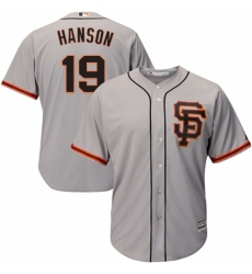 Youth Majestic San Francisco Giants #19 Alen Hanson Authentic Grey Road 2 Cool Base MLB Jersey
