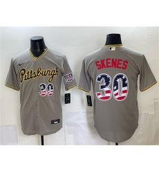 Men's Pittsburgh Pirates #30 Paul Skenes Gray USA 250 Fourth of July Stitched Baseball Jersey