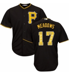 Men's Majestic Pittsburgh Pirates #17 Austin Meadows Authentic Black Team Logo Fashion Cool Base MLB Jersey