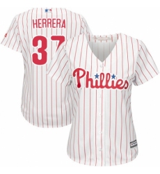 Women's Majestic Philadelphia Phillies #37 Odubel Herrera Replica White/Red Strip Home Cool Base MLB Jersey