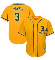 Men's Majestic Oakland Athletics #3 Boog Powell Replica Gold Alternate 2 Cool Base MLB Jersey