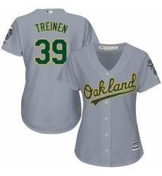 Women's Majestic Oakland Athletics #39 Blake Treinen Replica Grey Road Cool Base MLB Jersey