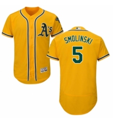 Men's Majestic Oakland Athletics #5 Jake Smolinski Gold Alternate Flex Base Authentic Collection MLB Jersey