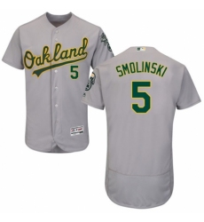 Men's Majestic Oakland Athletics #5 Jake Smolinski Grey Road Flex Base Authentic Collection MLB Jersey