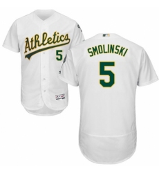 Men's Majestic Oakland Athletics #5 Jake Smolinski White Home Flex Base Authentic Collection MLB Jersey
