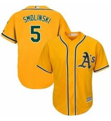 Youth Majestic Oakland Athletics #5 Jake Smolinski Authentic Gold Alternate 2 Cool Base MLB Jersey