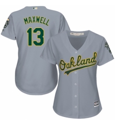 Women's Majestic Oakland Athletics #13 Bruce Maxwell Authentic Grey Road Cool Base MLB Jersey