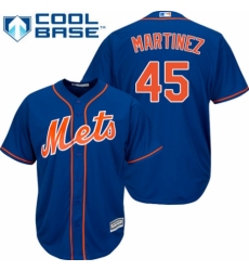 Youth Majestic New York Mets #45 Pedro Martinez Authentic Royal Blue Alternate Home Cool Base MLB Jersey