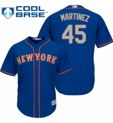 Youth Majestic New York Mets #45 Pedro Martinez Authentic Royal Blue Alternate Road Cool Base MLB Jersey