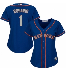 Women's Majestic New York Mets #1 Amed Rosario Authentic Royal Blue Alternate Road Cool Base MLB Jersey