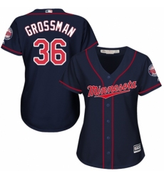 Women's Majestic Minnesota Twins #36 Robbie Grossman Authentic Navy Blue Alternate Road Cool Base MLB Jersey