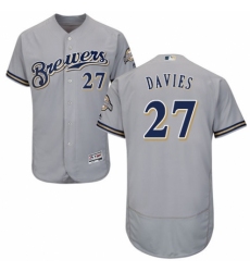 Men's Majestic Milwaukee Brewers #27 Zach Davies Grey Road Flex Base Authentic Collection MLB Jersey