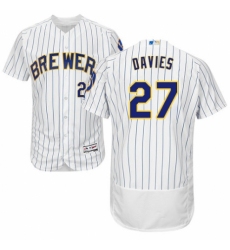 Men's Majestic Milwaukee Brewers #27 Zach Davies White Home Flex Base Authentic Collection MLB Jersey