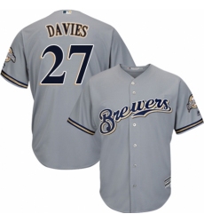 Youth Majestic Milwaukee Brewers #27 Zach Davies Replica Grey Road Cool Base MLB Jersey