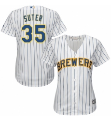 Women's Majestic Milwaukee Brewers #35 Brent Suter Replica White Home Cool Base MLB Jersey