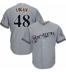 Youth Majestic Milwaukee Brewers #48 Boone Logan Authentic Grey Road Cool Base MLB Jersey