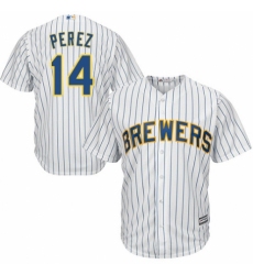 Men's Majestic Milwaukee Brewers #14 Hernan Perez Replica White Home Cool Base MLB Jersey