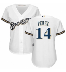 Women's Majestic Milwaukee Brewers #14 Hernan Perez Authentic Navy Blue Alternate Cool Base MLB Jersey