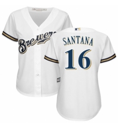 Women's Majestic Milwaukee Brewers #16 Domingo Santana Replica Navy Blue Alternate Cool Base MLB Jersey