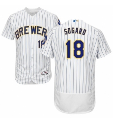 Men's Majestic Milwaukee Brewers #18 Eric Sogard White Home Flex Base Authentic Collection MLB Jersey