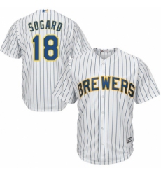 Youth Majestic Milwaukee Brewers #18 Eric Sogard Authentic White Home Cool Base MLB Jersey