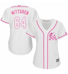 Women's Majestic Miami Marlins #64 Nick Wittgren Replica White Fashion Cool Base MLB Jersey