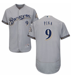 Men's Majestic Milwaukee Brewers #9 Manny Pina Grey Road Flex Base Authentic Collection MLB Jersey