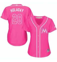 Women's Majestic Miami Marlins #28 Bryan Holaday Authentic Pink Fashion Cool Base MLB Jersey