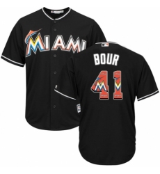 Men's Majestic Miami Marlins #41 Justin Bour Authentic Black Team Logo Fashion Cool Base MLB Jersey