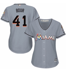 Women's Majestic Miami Marlins #41 Justin Bour Authentic Grey Road Cool Base MLB Jersey