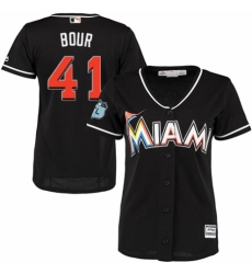 Women's Majestic Miami Marlins #41 Justin Bour Replica Black Alternate 2 Cool Base MLB Jersey
