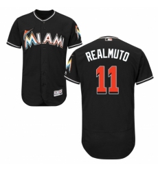 Men's Majestic Miami Marlins #11 J. T. Realmuto Black Alternate Flex Base Authentic Collection MLB Jersey